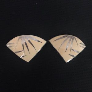 Vintage Enamel White and Silver Triangle Clip On Earrings